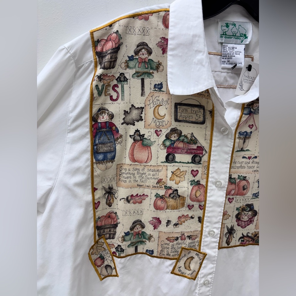 Vintage The Quacker Factory Autumn Harvest Graphic Button-Up Long Sleeve - Picture 4 of 9